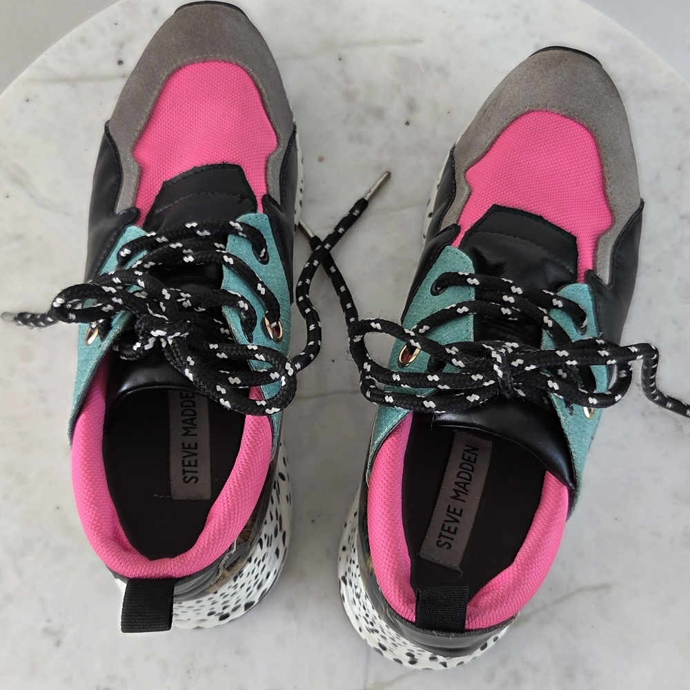 Steve Madden Women’s Cliff Sneakers Platform Animal Print Pink Turquoise Retro 8 - Picture 13 of 13